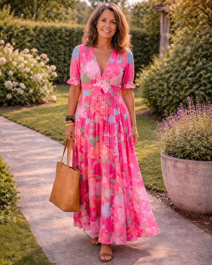 Florence | Sleeveless V-Neck Floral Midi Dress