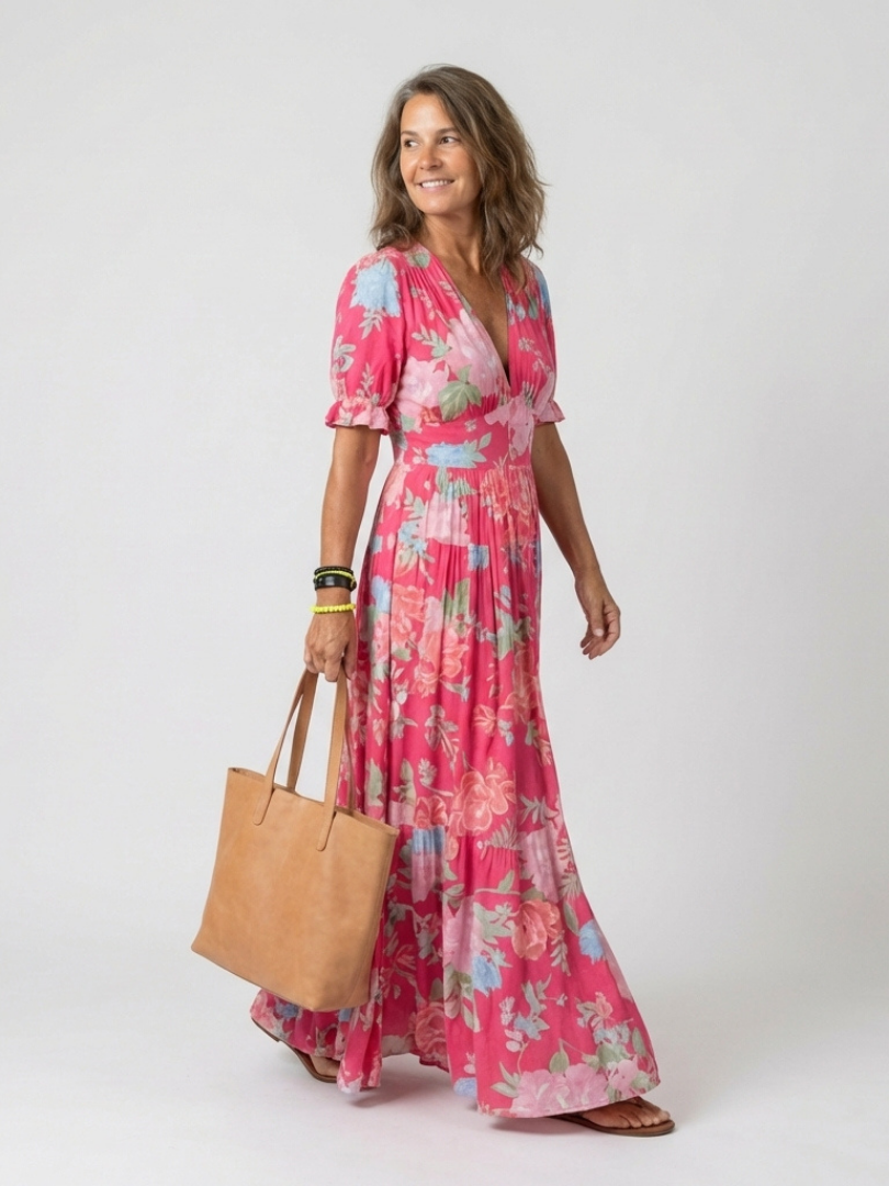 Florence | Sleeveless V-Neck Floral Midi Dress