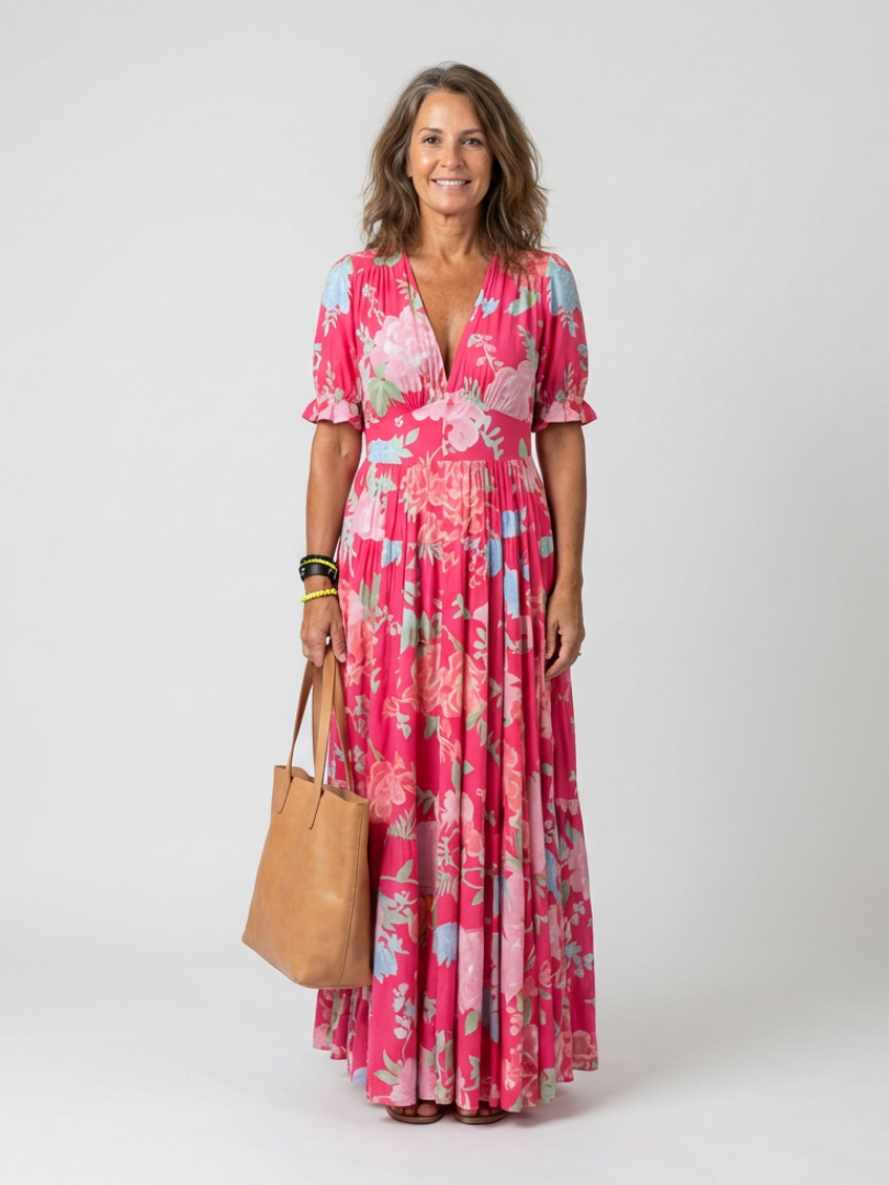 Florence | Sleeveless V-Neck Floral Midi Dress