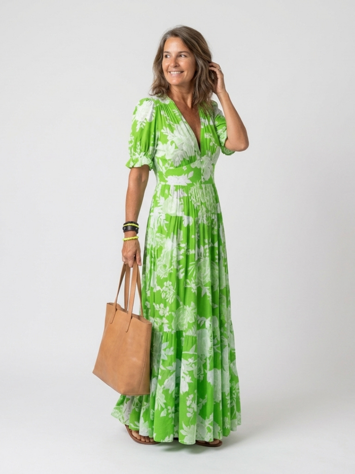 Florence | Sleeveless V-Neck Floral Midi Dress