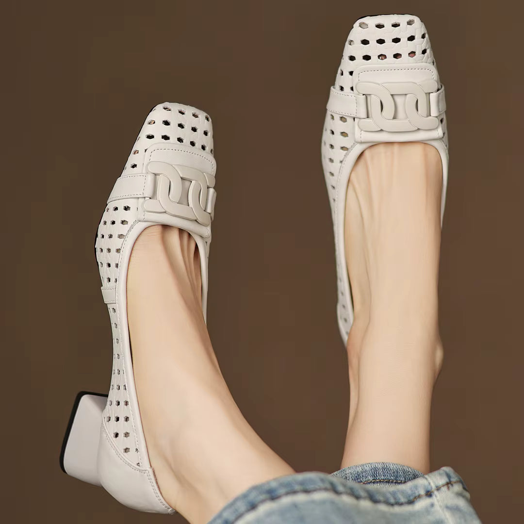 Dorothea | Woven Leather Square-Toe Heels