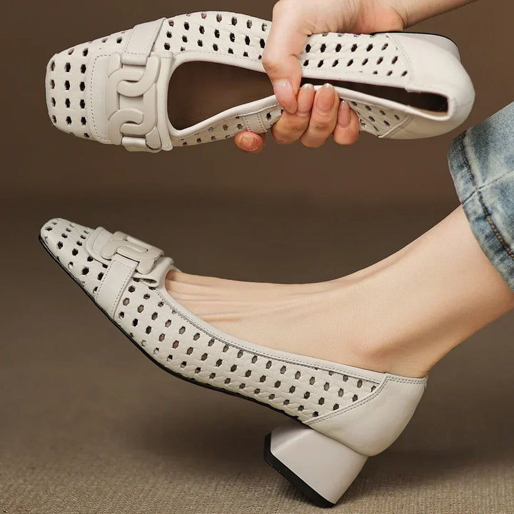 Dorothea | Woven Leather Square-Toe Heels