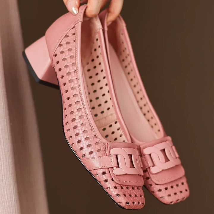 Dorothea | Woven Leather Square-Toe Heels