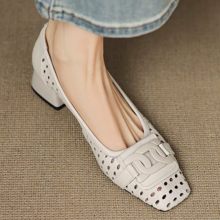 Dorothea | Woven Leather Square-Toe Heels