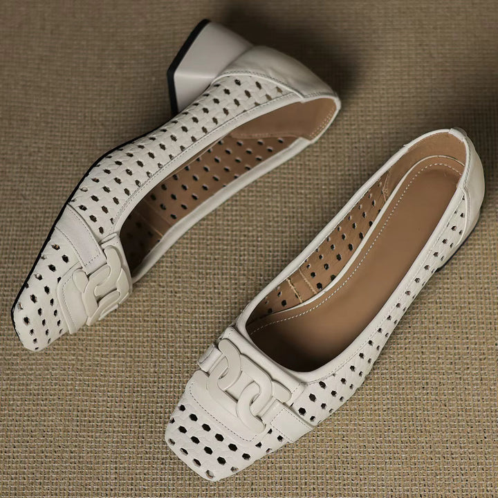 Dorothea | Woven Leather Square-Toe Heels
