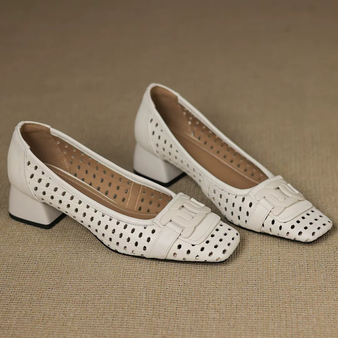 Dorothea | Woven Leather Square-Toe Heels