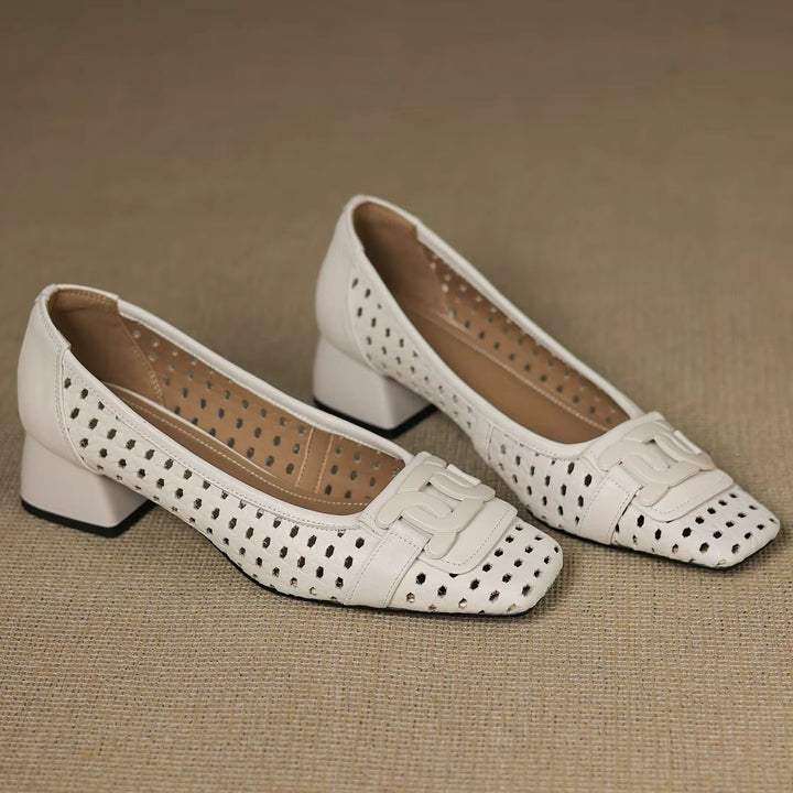 Dorothea | Woven Leather Square-Toe Heels