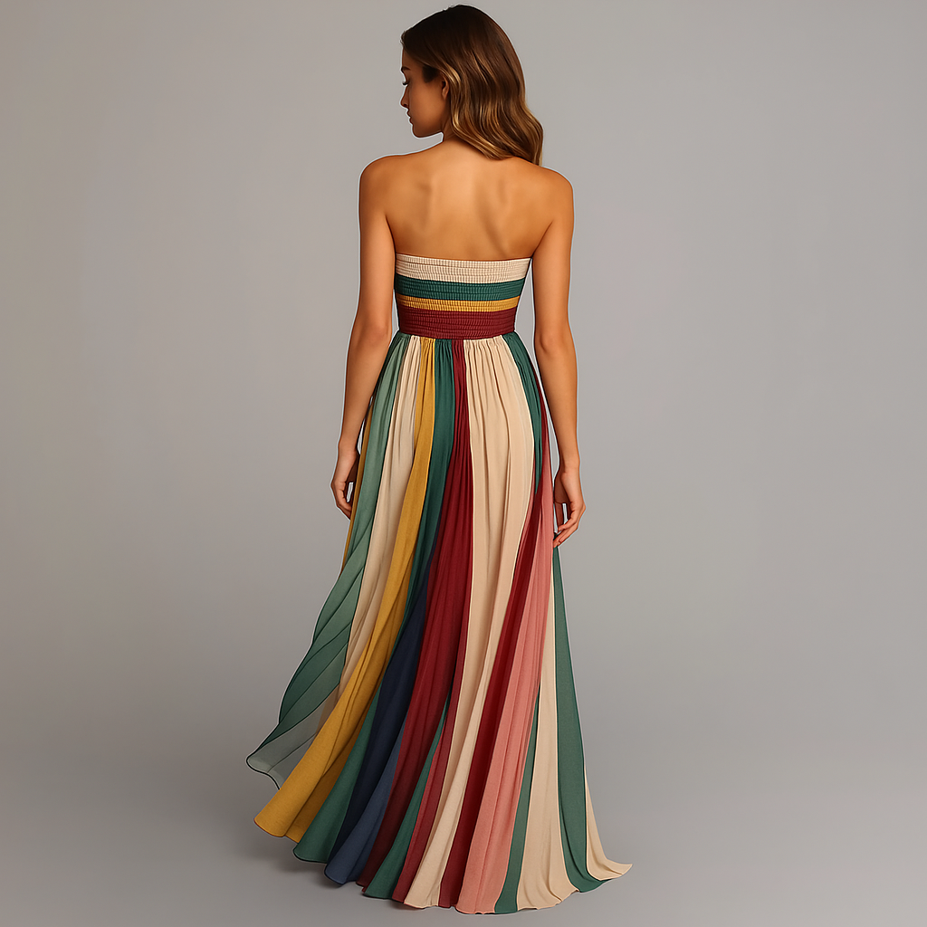 Audrey | Strapless Colourful Pleated Summer Maxi Dress