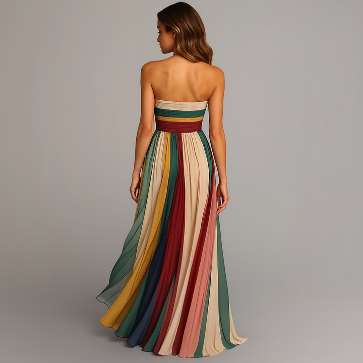 Audrey | Strapless Colourful Pleated Summer Maxi Dress