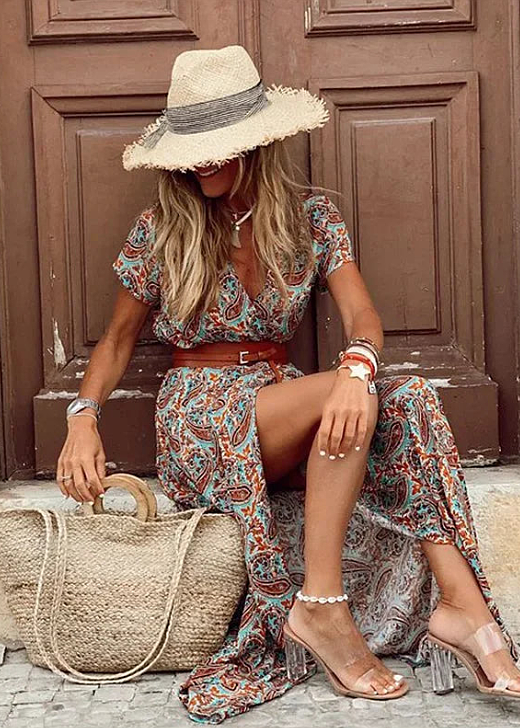 Kathleen | Airy Boho Maxi Dress with Matching Belt