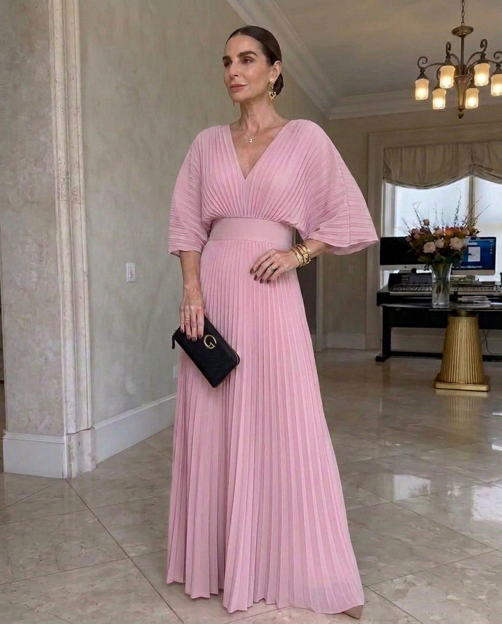 Elena | Pleated Batwing Maxi Dress