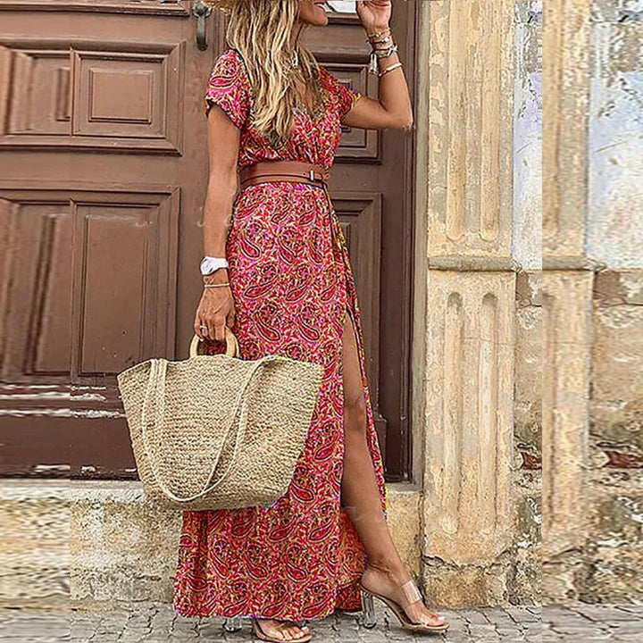 Kathleen | Airy Boho Maxi Dress with Matching Belt