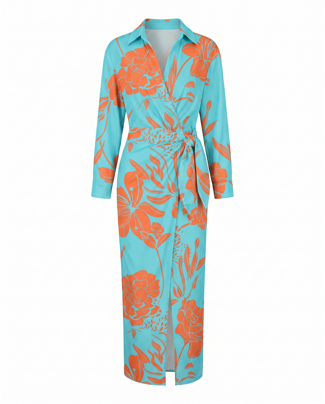 Muriel | Leaf Print Maxi Wrap V Neck Dress