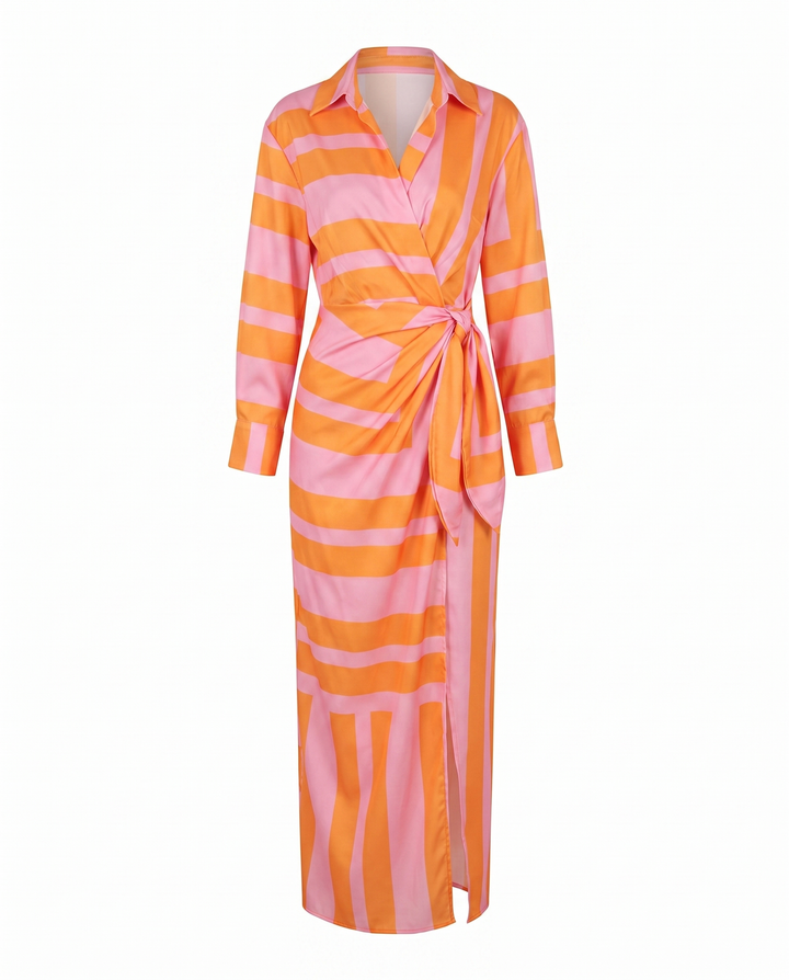 Muriel | Leaf Print Maxi Wrap V Neck Dress