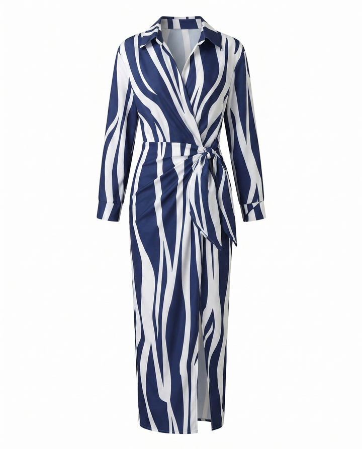Muriel | Leaf Print Maxi Wrap V Neck Dress